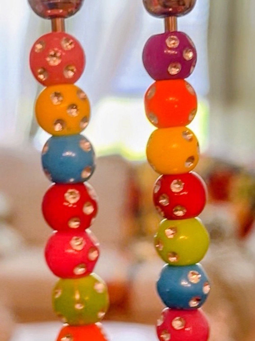 2 for $12- Rainbow Beaded Keychain Pair with Rhinestones